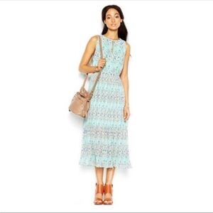 Maison Jules Aqua Floral Pleated Chiffon Midi Dress